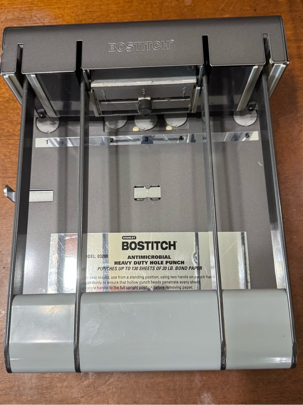 Bostitch Gray Antimicrobial Heavy-Duty 3-Hole Paper Punch